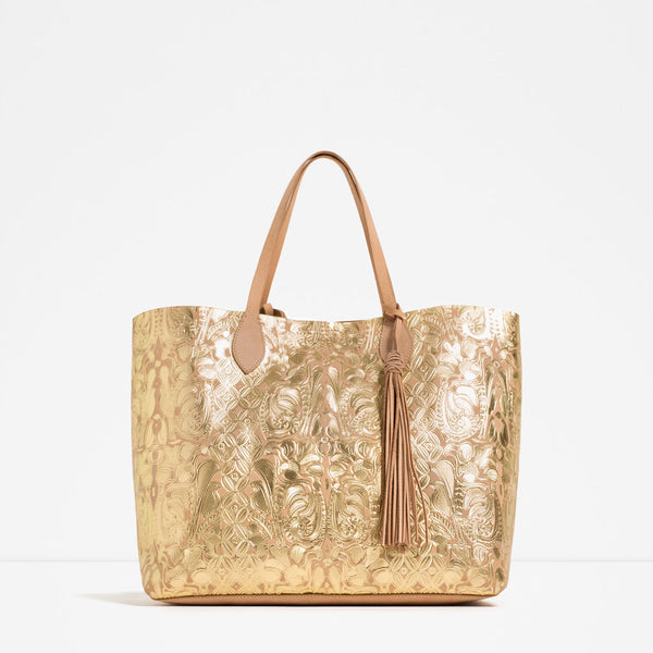 EMBOSSED METALLIC LEATHER TOTE