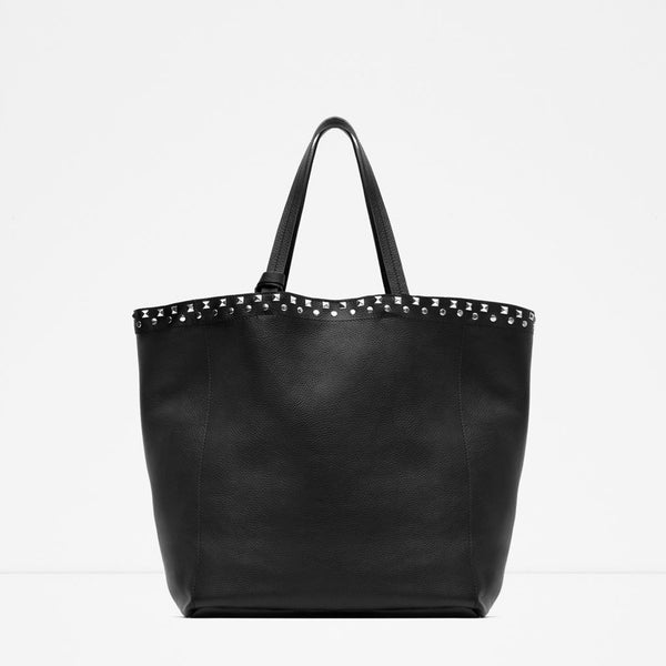 STUDDED LEATHER TOTE