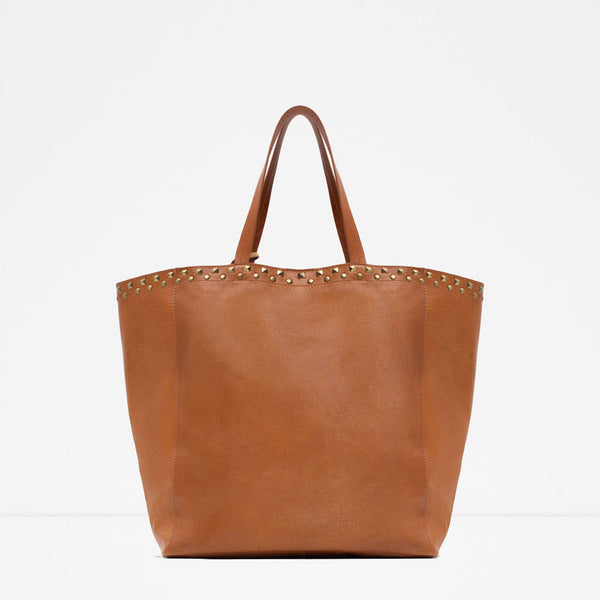 STUDDED LEATHER TOTE