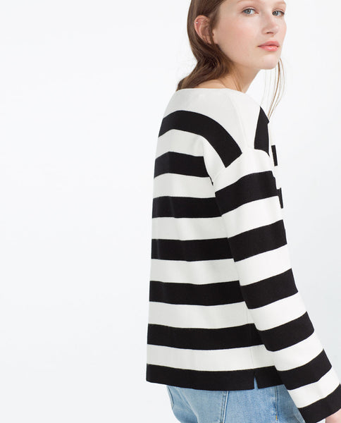 WIDE TWO-TONE STRIPE SWEATER